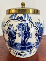 Delft Urn With Brass Cover.
