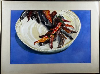 Mary Hodgins Peppers In A Bowl Painting, Signed