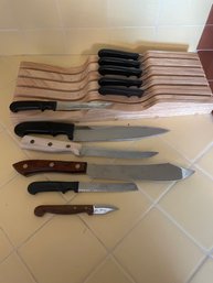Lot Of 11 Miscellaneous Kitchen Knives W/ Block