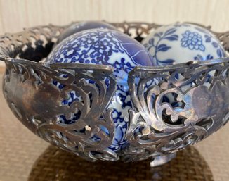 Silver Plate Bowl With 3 Ceramic Balls