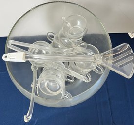 Glass Punchbowl With 13 Cups And Ladle, Mixer, Tongs.