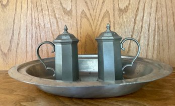 Lot Of 3 Pewter Salt And Pepper Shakers & Tray