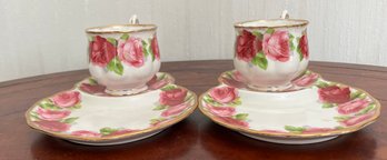 2 Old English Rose, Royal Albert China Tea And Crumpet Cups And Plates.