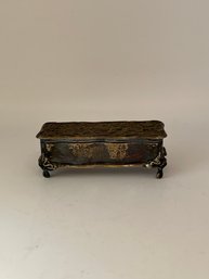 Antique Repousse Silver Top Of Footed Trinket Box