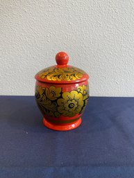 Small Lacquer Gold & Red Covered Box