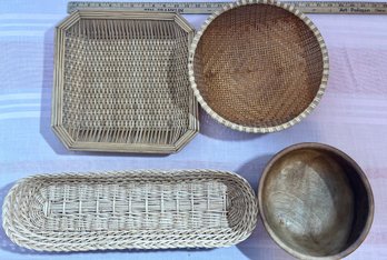 3 Baskets And A Wood Bowl