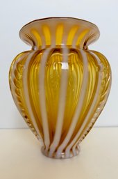 Fenton Amber Opalescent White Lines Feather Vase