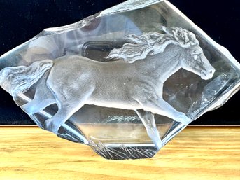 Mats Jonasson Signed Running Stallion Etched Crystal Sculpture