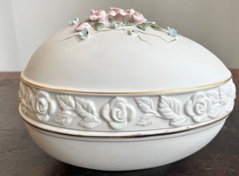 Lefton Covered Egg Dish With Roses.