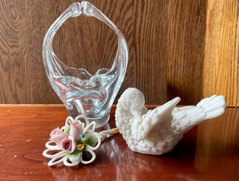 Lot Of 3 Small Spring Items Glass & Porcelain