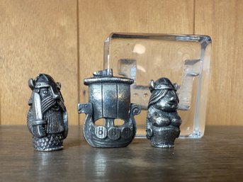Vintage Viking Mini Figures And Glass Paperweight
