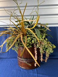 Wood Planter With Faux Flora.