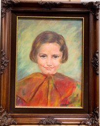 Framed Painted Childs Portrait, Young Girl
