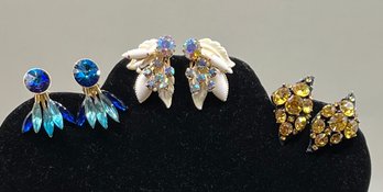 3 Pair Vintage Rhinestone Clip Earrings