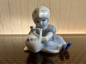 Zsolnay Hungary Blue And White Girl With A Jug