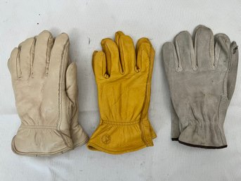 3 Sets Leather Gloves, Tanned Are Medium, 2 Others Large.