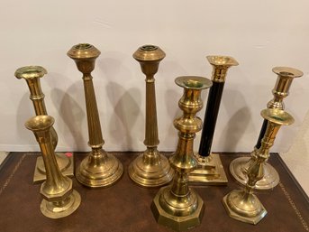 Brass Candlestick Holders Lot Of 8