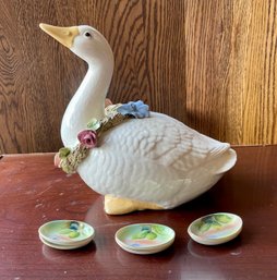 Lot Of 2: California Made Porcelain Duck: 6 Oval Noritake Butter