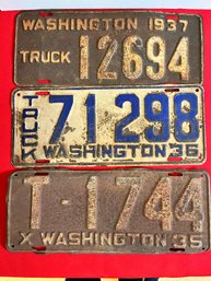 3 Vintage Washington License Plates.