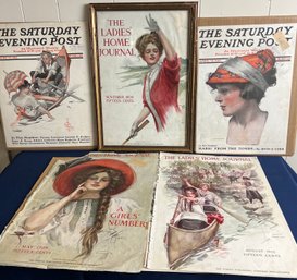 Lot Of 5 Vintage Magazine Covers And 4 Magazines Dated In The Early 1900s.