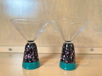 Two Art Glass Martini Glasses