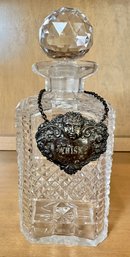 Crystal Decanter With Silver Whiskey Tag