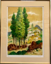 Village With Trees Framed & Matted Art