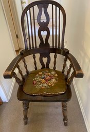 Windsor Back Wood Chair With Needlepoint Pillow