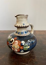 Small Floral Glazed Pottery Pitcher ~ Signed