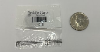 2004 Florida P Or D Quarter Uncirculated & 1973 JFK Fifty Cent Pieces Circulated