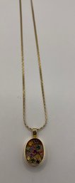 14K Gold Necklace With Pendant Tested With Sapphires And Other Stones