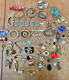 Large Lot Of Costume Jewelry Brooches And More