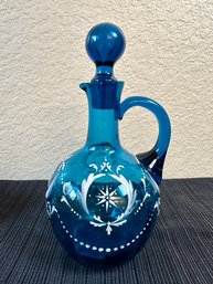 Antique Painted Blue Glass Oil Decanter -local Pick Up