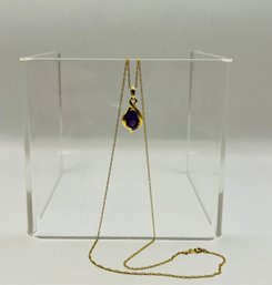 14k Yellow Gold Amethyst & Diamond Necklace