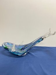 Large Whale Art Glass Sculpture Signed