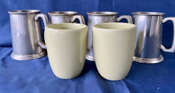 2 Green Cups, 3 William Adams Tankards, 1 Leonard Eales Tankard.