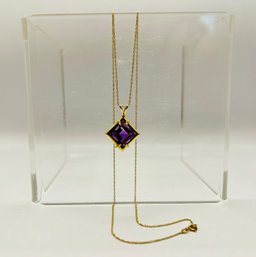 14k Yellow Gold & Amethyst Pendant W/chain