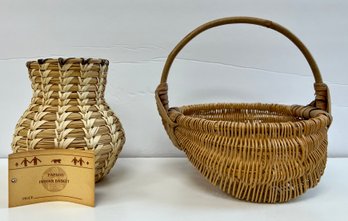 Two Vintage Handmade Woven Baskets, Papago Indian Basket