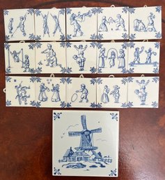 Lot Of 16 Delft Small Tiles And 1 Large MOSA Tile.