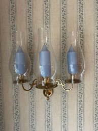 Brass 3 Candle Wall Sconce W/hurricane Covers