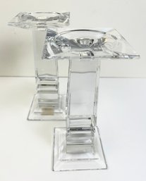 Clear Crystal Lyon Glass Candle Stick Holders