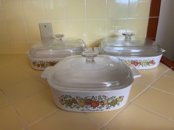 3 Pyrex Spice O Life Casserole Dishes With Lids