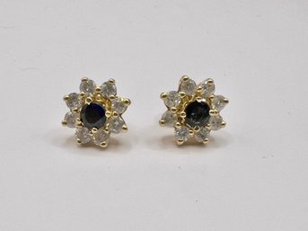 Blue Stud Sapphire Earrings With Diamond Jackets No Stamp For Gold