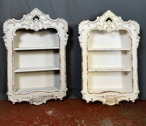 Set Of 2 Large White Ornate Wall Hanging Cabinets