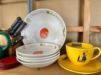 Lot Of Kitchen Items: Pasta Bowls, Knifes And More