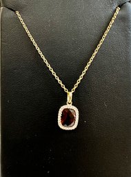 14k Gold And Red Stone Pendant Necklace