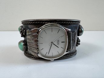 Silver Watch Cuff With Seiko Watch