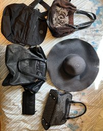 Lot Of 4 Purses, Coach Clutch And Sun Hat.