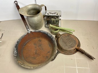 Lot Of 5 Vintage Kitchen Items ( Griswold, Pan, Toaster, Ricer, Pitcher)