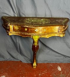 Vintage Italian Florintine Demilune One Legged Side Table With Drawer
